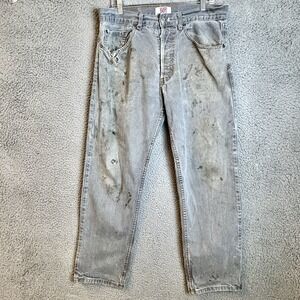 Vtg Levis Men's 501 Jeans 34x30 Gray Straight Leg Button Fly USA Distressed USA